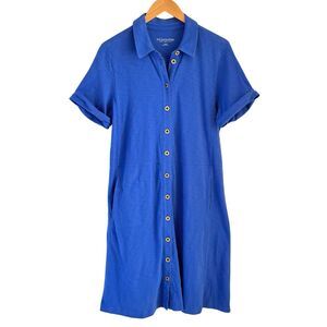 Soft Surroundings Filipa Shirtdress Royal Blue Knit Dress Button Front L Pockets